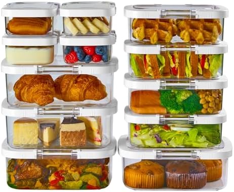 Felli Duo Loc Meal Prep Container for Refrigerator, Leak Proof Stackable Kitchen Tupperware for Leftovers Food Storage Travel Lunch Container, Christmas Gift for Her (Fridge Organizer 12pk)