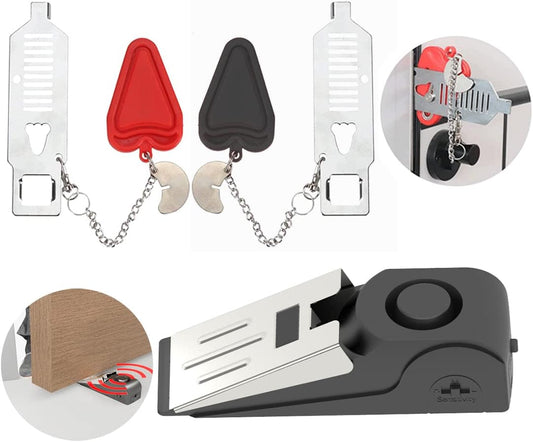 3 Packs Portable Door Stop Alarm & Door Lock, Upgraded Home Security Door Locker Devices Pocket Door Stopper Self Defensey Tools for Travel Home Apartment