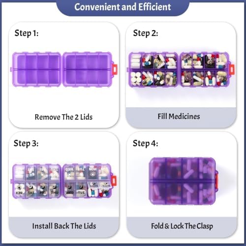 Foldable Portable 7 Day Pill Organizer 2 Times a Day, AM PM Weekly Pill Box