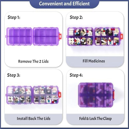 Foldable Portable 7 Day Pill Organizer 2 Times a Day, AM PM Weekly Pill Box