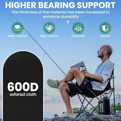 4 Pack Folding Camping Chairs for Adults, Foldable Portable Lawn Chairs with Carry Bag & Cup Holder, Compact Design for Camp,Beach, Picnics,and Fishing Supports 300LBS（Black）