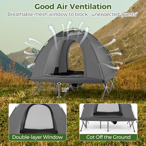 Tangkula 2 Person Tent Cot, Portable Off Ground Elevated Camping Tent with Cot, Removable Rainfly, Wheeled Bag, Stakes & Wind Ropes for Beach, Picnic, Hiking, Travel