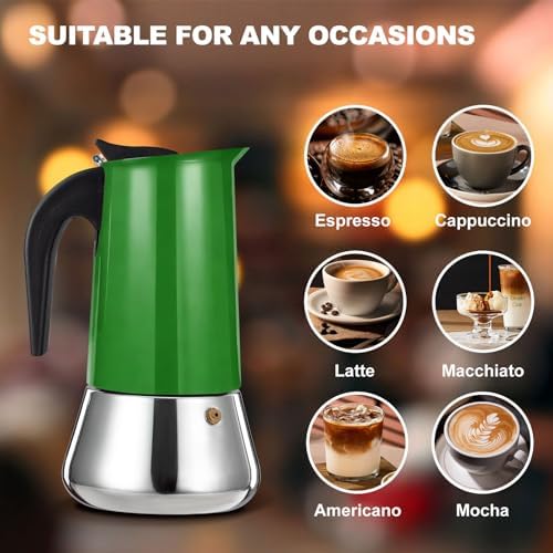6 Cup Stovetop Espresso Maker Stainless Steel Moka Pot Stove Top Percolator Italian Coffee Makers Capable Mocha Greca Machine Cafe Classic Induction Cookers for Home and Camping 300ml 10oz