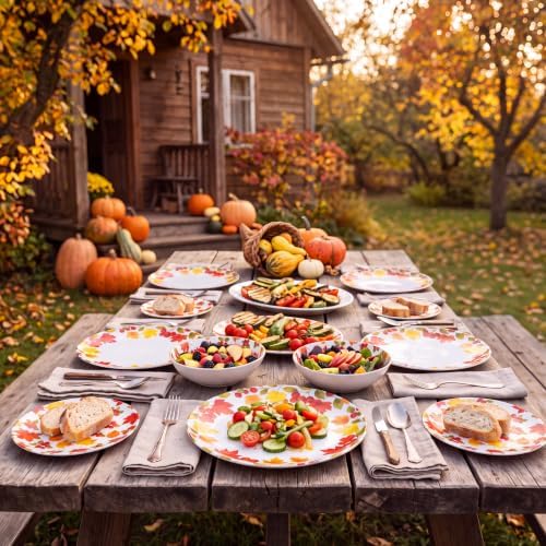 12-Piece Melamine Dinnerware Set, Fall Plates and Bowls Set