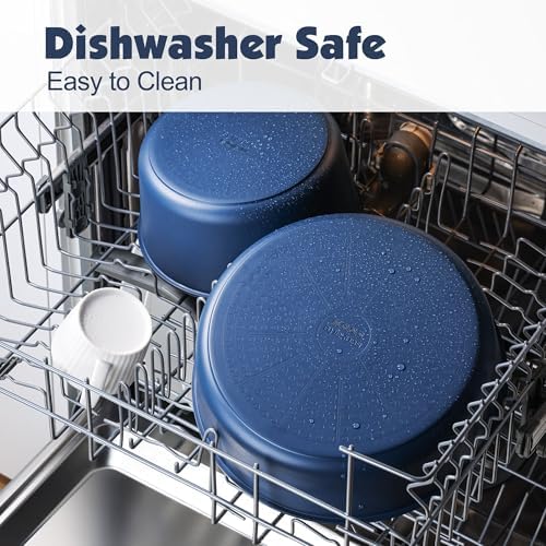 SENSARTE 17 Piece Ceramic Detachable Handle Pots and Pans Set Navy