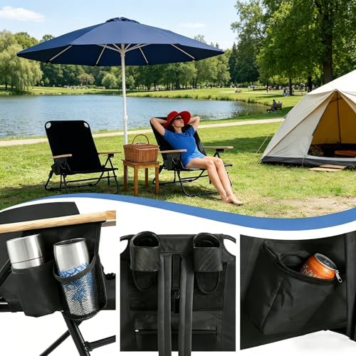 2 Pack Lightweight Portable Camping Beach Chair for Adults, Outdoor Lay Flat Folding Beach Chairs with 5 Positions, Backpack Beach Chair with Zipper Pouch, Cup Holder, Black