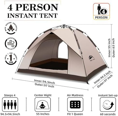 Happy Travel 2/4 Person Camping Tent, Instant Easy Pop Up Tents for Camping