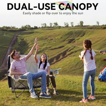 Double Camping Chair with Canopy,2 Person Folding Chair with Canopy, Green
