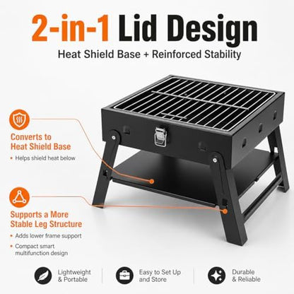 Small Portable BBQ Charcoal Grill: Mini Foldable Table Top Barbecue Grills
