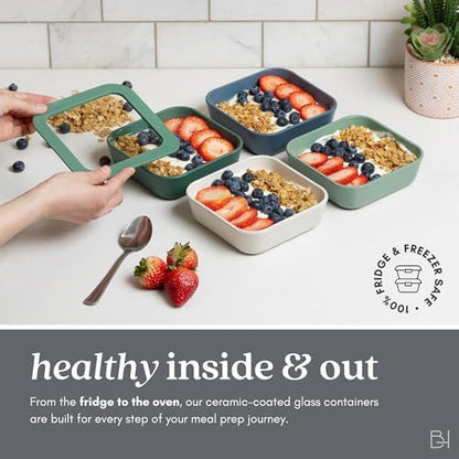 Glass Food Storage Container with Lid, 3-Cup Small Rectangle | Microwave-Safe Airtight Lid, Oven-Safe Ceramic-Coated Glass | Zero Plastic, No PFAS/PFOA/BPA, Reusable [Crema]