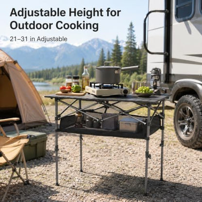 Portable Folding Camping Table, Adjustable Height, Black, 37 x 21 in