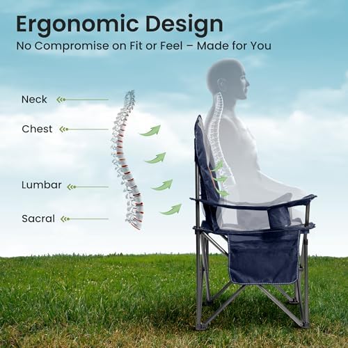 Folding Camping Chairs for Adults - High Back Padded Outdoor Lawn Chairs with Lumbar Support & Cup Holder, 500lbs Heavy Duty Portable Camping Chairs Set (Blue & Gray, 1 PCS)
