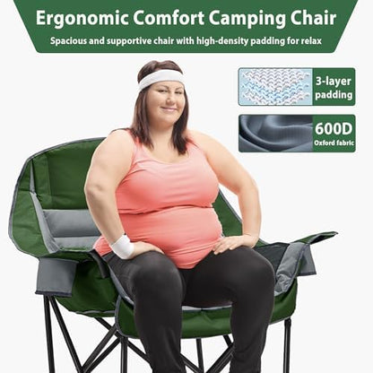 Youtanic Oversized Padded Camping Chair, Portable Folding Camping Chairs