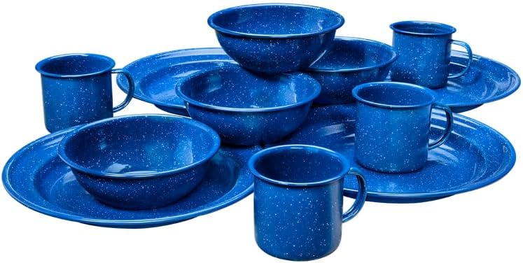 4-Person Enamelware Dining Set for Camping and Backpacking - Camping Gear Essentials for Camping and Backpacking by Caddis Sports