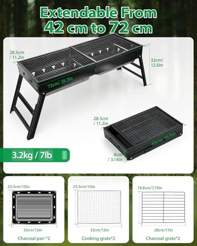 Kizmyee Portable BBQ Barbecue Grill, Foldable & Retractable BBQ Grill