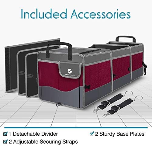 Trunk Organizer with Cooler, Collapsible Trunk Storage Container with Non Slip Bottom Strips, Large Multi-Compartment Waterproof Car Trunk Organizer Groceries for Vehicle Sedan, SUV, Van(Wine Red)