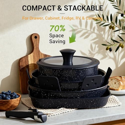 Ammeloo 21Pcs Pots and Pans Set Non Stick with Detachable Handle, Grill Pan