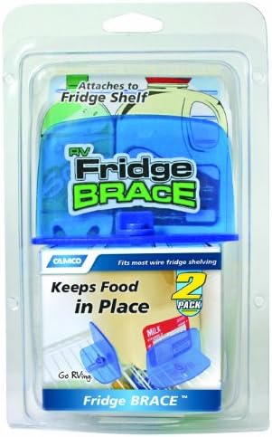 Camco RV Fridge Brace -Holds Food and Drinks in Place During Travel, Prevents Messy Spills Perfect for RVs, Boats, Camping and More - (2 Pack) (44033), Blue