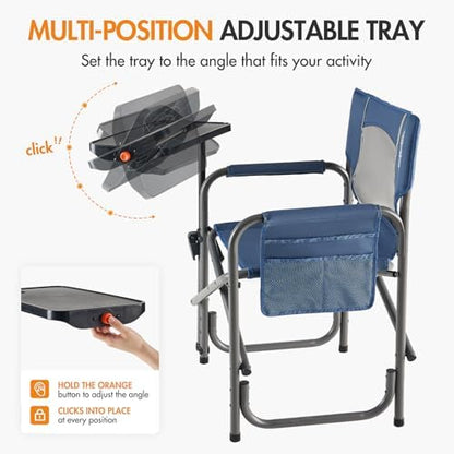 Portal Director Camping Chair with 2-Way Rotating Side Table, 300 lb, Blue