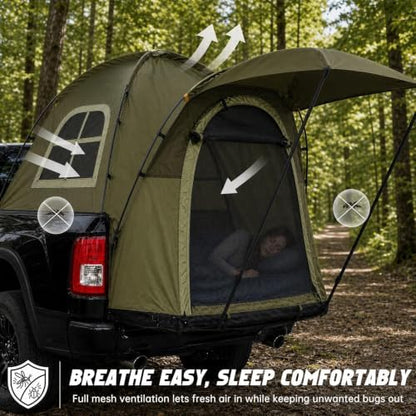 Pickup Truck Tent with Awning Shade & Rainfly for Water Protection