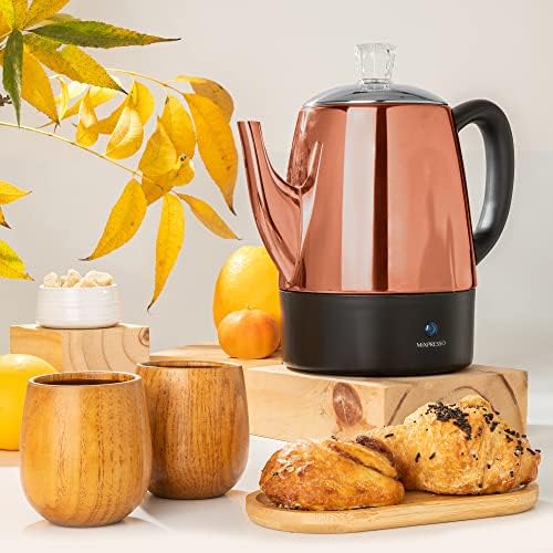 Mixpresso 4 Cup Copper Small Electric Percolator Coffee Pot Stainless Steel