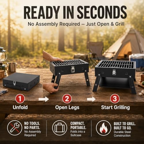 Small Portable BBQ Charcoal Grill: Mini Foldable Table Top Barbecue Grills