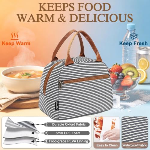 FlowFly Insulated Lunch Cooler Bag - Tote Bag Organizer for Women/Men, White&Black Stripe
