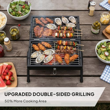 2-Sided Portable Charcoal Grill, Dual Zone with Carry Bag, 13in Tabletop
