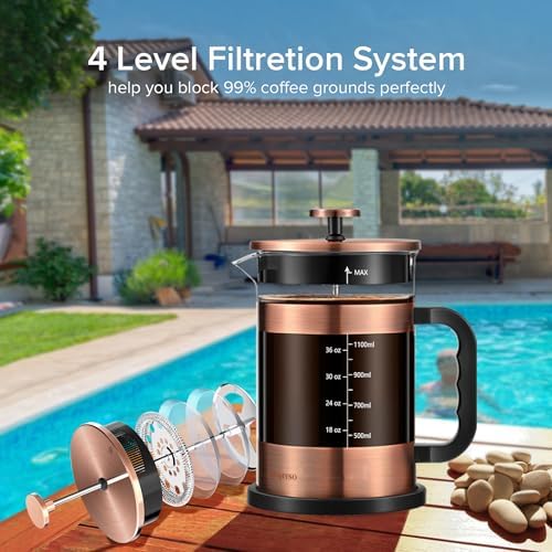 QUQIYSO French Press Coffee Maker 51oz, Large French Press, Thickened Glass
