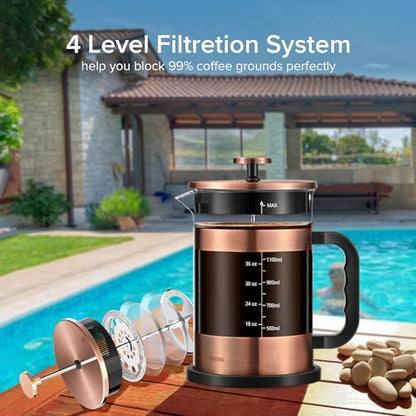 QUQIYSO French Press Coffee Maker 51oz, Large French Press, Thickened Glass