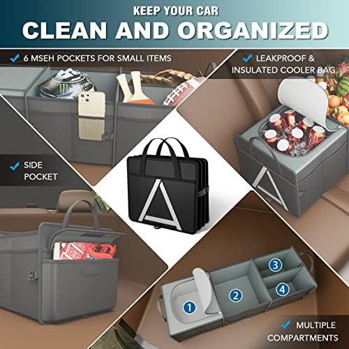 K KNODEL Trunk Organizer Storage with Cooler for Car and SUV (Large, Black)