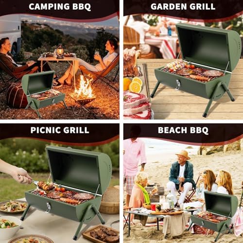 Charcoal Grill for Outdoor BBQ Smoker Portable Tabletop BBQ Grill,GREEN