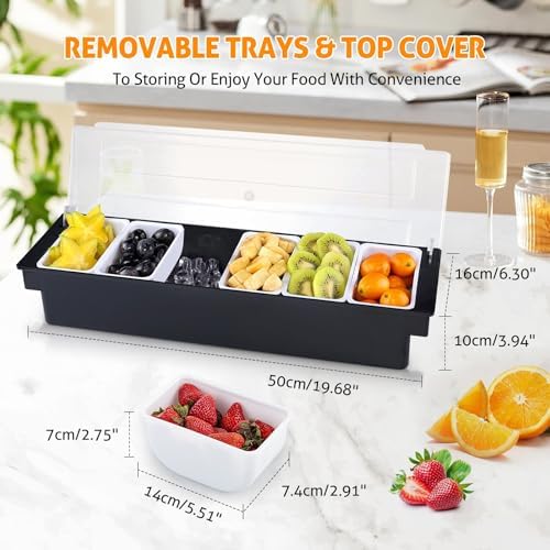WICHEMI Ice Chilled Condiment Caddy with 6 Removable Trays and Lids