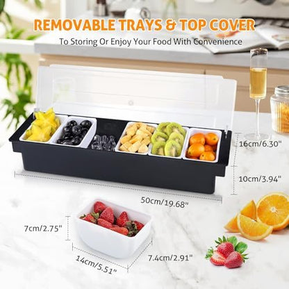 WICHEMI Ice Chilled Condiment Caddy with 6 Removable Trays and Lids
