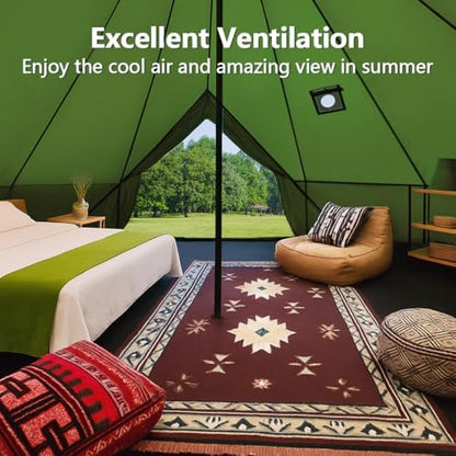 Canvas Bell Yurt Tent with Stove Jack, Waterproof Luxury 4 Season Tents for Family Outdoor Camping 100% Cotton Green Glamping Tents for Hunting, Partie, All Year Living