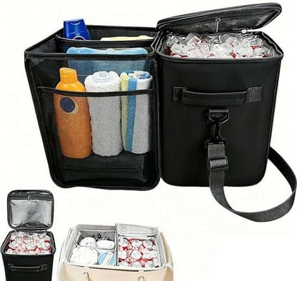 2-in-1 Cooler Organizer Insert for X Large Bag Accessories,Portable Ice Chest with Divider Tray and Zipper，Topper Tray and Cup Holder Compatible Accessories