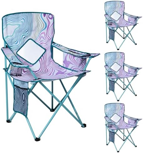 Nazhura 4 Pack Outdoor Camping Chairs Folding/Foldable/Portable with Cooler Pouch, Mesh Backrest and Cup Holder Pocket (Flower, Metal, 4 Pack)