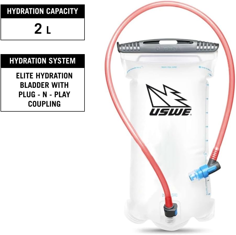 USWE Race 2.0, Ultra Lightweight Hydration Backpack with 2.0L / 70oz Water Bladder, Leak Proof Pack for Gravel, MTB, Running, Hiking, Cycling, Camping, Biking for Men,Women