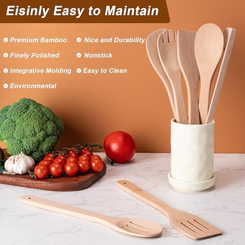 Eisinly 7-Piece Wooden Cooking Spoons, Sturdy Beech Utensil Set