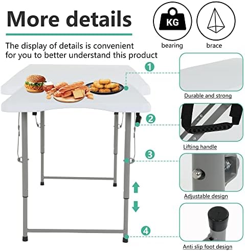 FDW | 4FT Folding Table | White | Portable Plastic Table