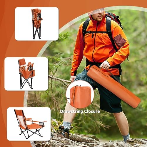 HaSteeL Low Beach Chairs, 2Pcs Folding Camping Lawn Chairs - Orange