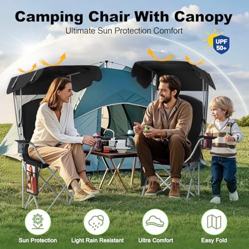 VTOY Portable Folding Camping Chair with Canopy, Outdoor Sun Shade Chair