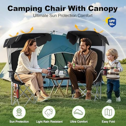 VTOY Portable Folding Camping Chair with Canopy, Outdoor Sun Shade Chair