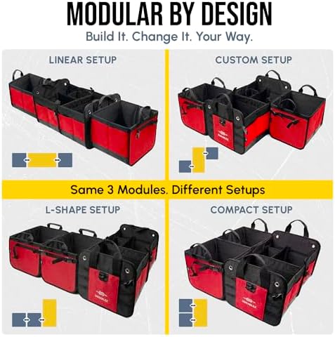 Extra Large Modular Car Trunk Organizer System, Red