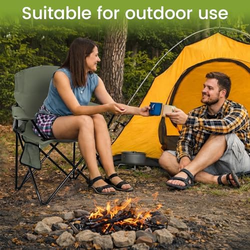 Folding Camping Chair with Cup Holder & Side Storage Bag 300lbs Capacity Lightweight High Back Portable for Beach, Picnic, Sport, Green