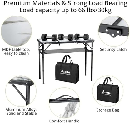 Anbte 3ft Folding Camping Table, 3 Adjustable Height Max 27.5", White