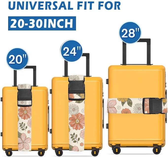 Luggage Straps for Suitcases Travel Belt Accessories, Cute Suitcase Strap, Adjustable Luggage Belt Strap, Heavy Duty with Quick-Release Buckle Luggage Strap Retro Boho Flowers