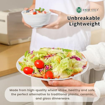 Homienly Premium Wheat Straw Dinnerware Sets - 24 PCS Dinner Plates,Plates,Cereal Bowls,Drinking Cups,Lightweight & Unbreakable Dishes Sets for 6,Dishwasher & Microwave Safe for Home - White