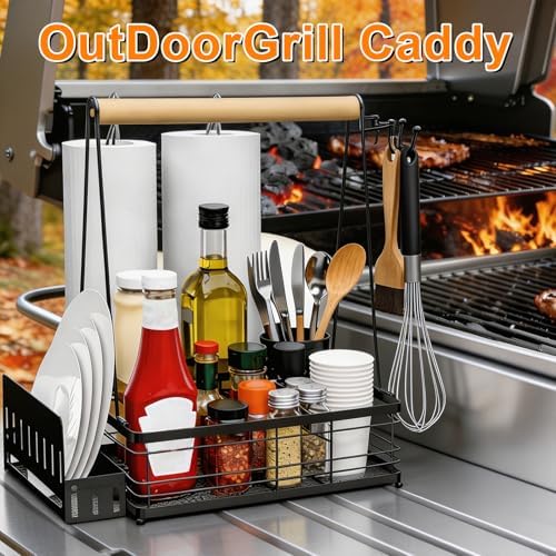 Grill Caddy BBQ for Outdoor Grill with 2 Paper Towel Holders