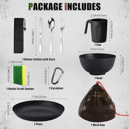 Scout Camping Mess Kit for Person Boy Scout Dishes Set Girl Scout Mess Kit with Mesh Bag Reusable Light Weight Eating Utensils Plastic Camping Cutlery Set for Travel Camp